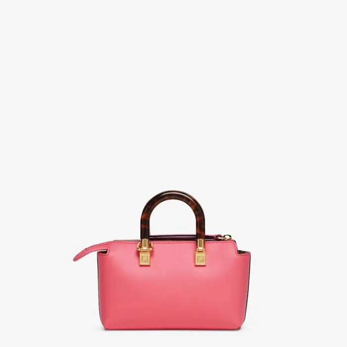 Woman Pink Leather Small Boston Bag Pink Fendi Mini Bags