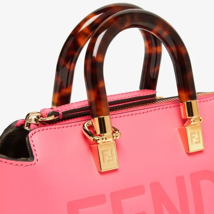 Woman Pink Leather Small Boston Bag Pink Fendi Mini Bags
