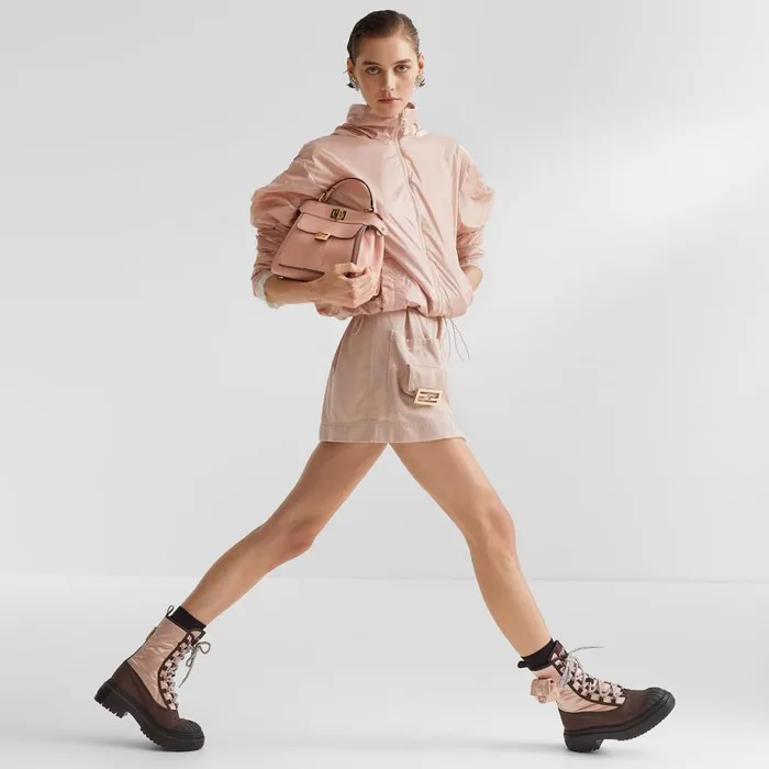 Woman Pink Nylon Windbreaker Pink Fendi Coats and Outerwear