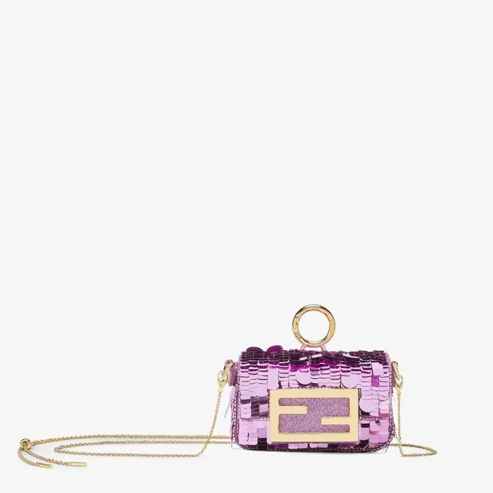 Woman Purple Sequin Charm Purple Fendi Miniature Bags