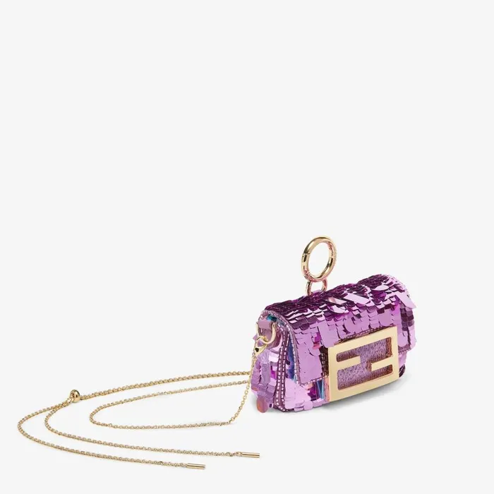 Woman Purple Sequin Charm Purple Fendi Miniature Bags