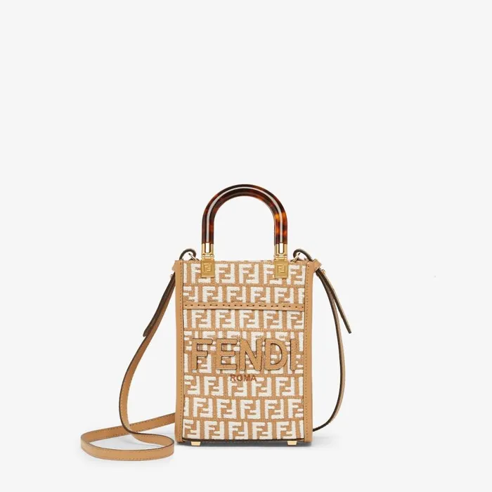 Woman Raffia Mini Bag With White Tapestry Fabric Ff Motif White Fendi Mini Bags