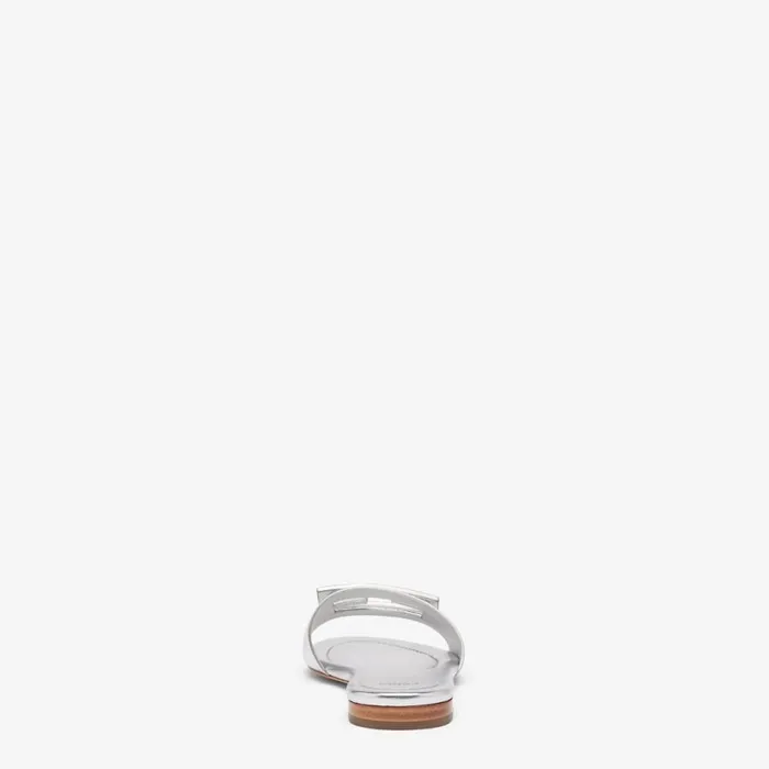 Woman Silver Nappa Leather Slides Silver Fendi Slides and Mules