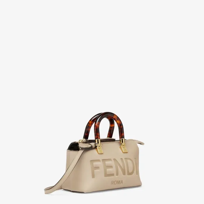 Woman Small Boston Bag In Dove Grey Leather Beige Fendi Boston Bags
