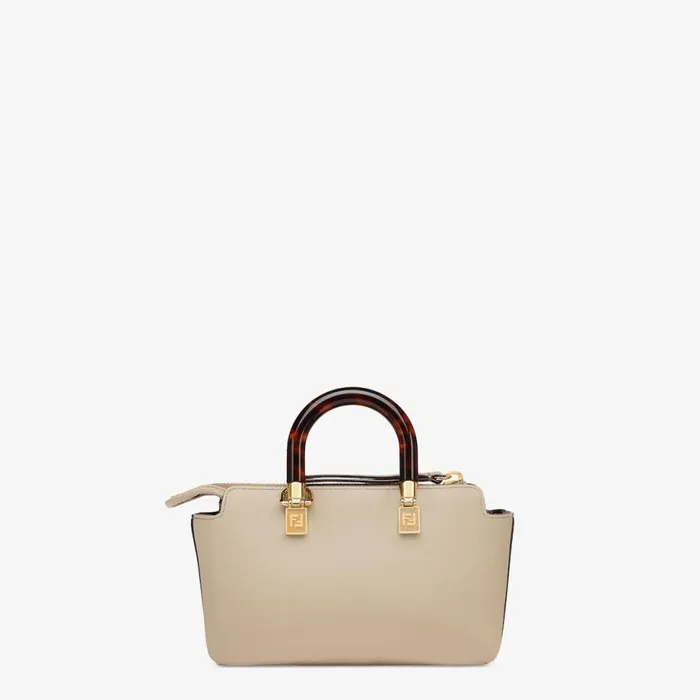 Woman Small Boston Bag In Dove Grey Leather Beige Fendi Boston Bags