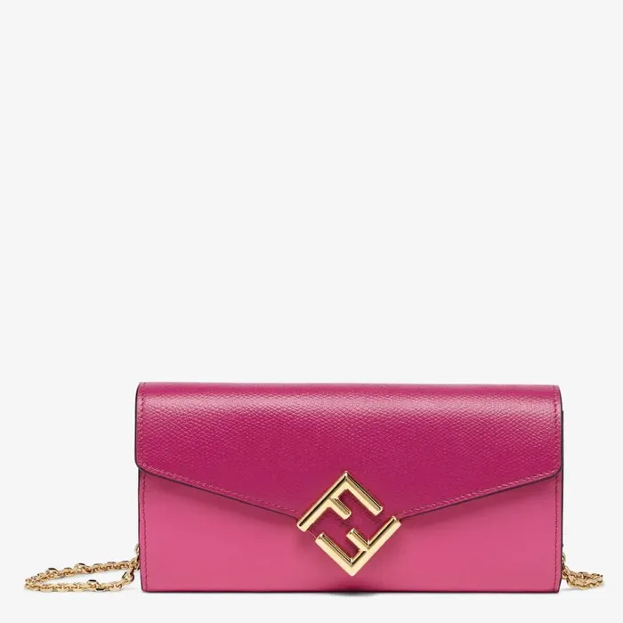 Woman TwoTone Fuchsia And Dark Pink Leather Wallet Beige Fendi Wallets On Chain