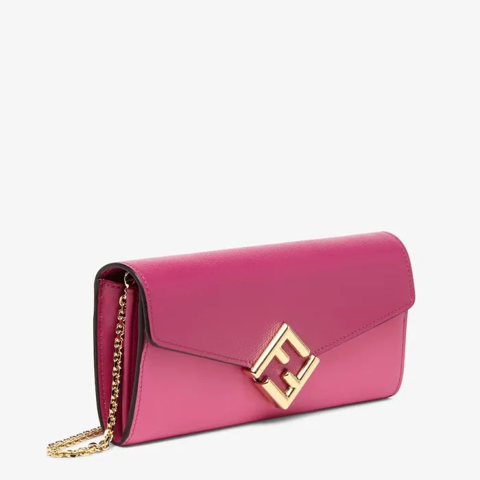 Woman TwoTone Fuchsia And Dark Pink Leather Wallet Beige Fendi Wallets On Chain