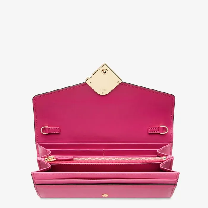 Woman TwoTone Fuchsia And Dark Pink Leather Wallet Beige Fendi Wallets On Chain