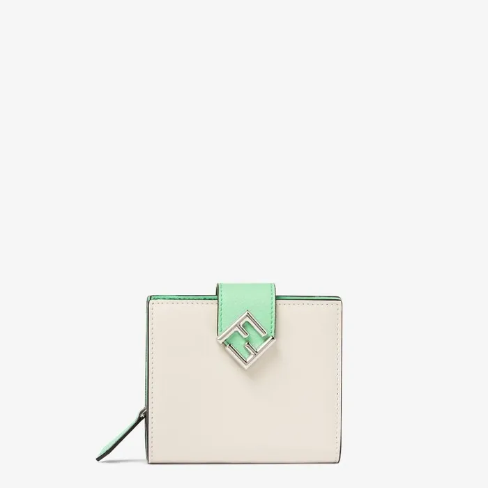 Woman TwoTone White And Green Leather Compact Wallet White Fendi Wallets