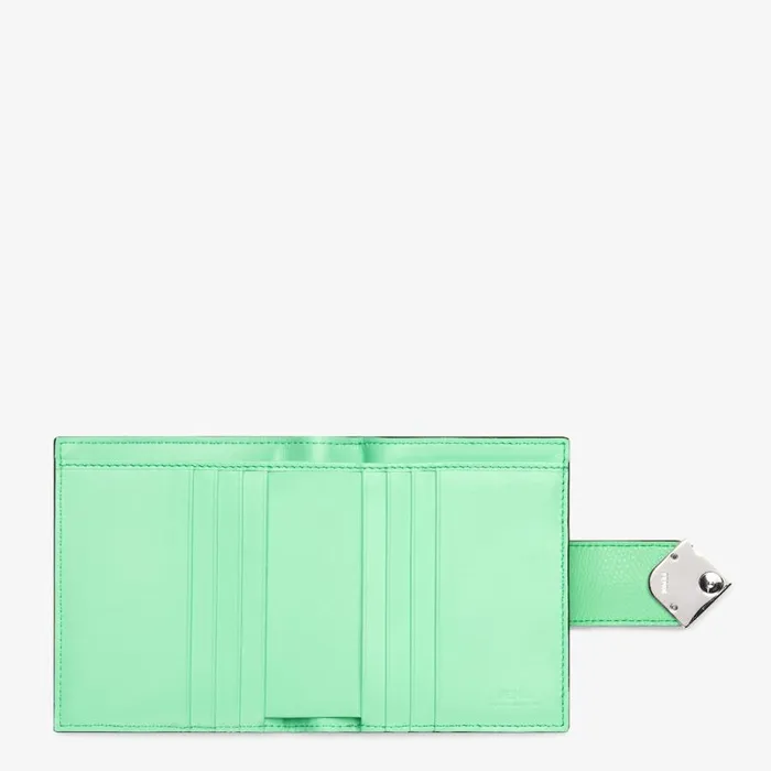 Woman TwoTone White And Green Leather Compact Wallet White Fendi Wallets