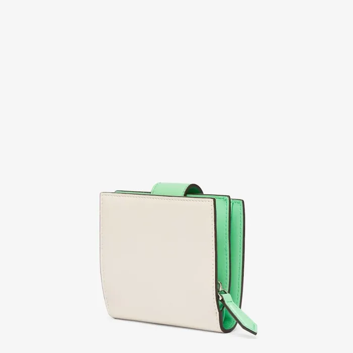 Woman TwoTone White And Green Leather Compact Wallet White Fendi Wallets