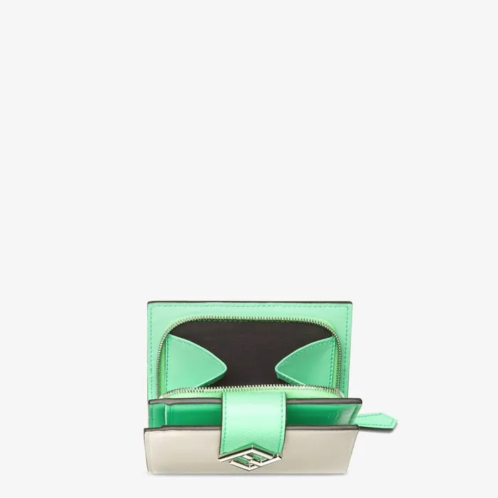 Woman TwoTone White And Green Leather Compact Wallet White Fendi Wallets