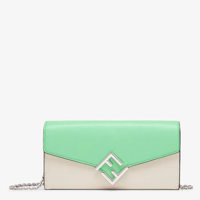Woman TwoTone White And Green Leather Wallet White Fendi Wallets On Chain