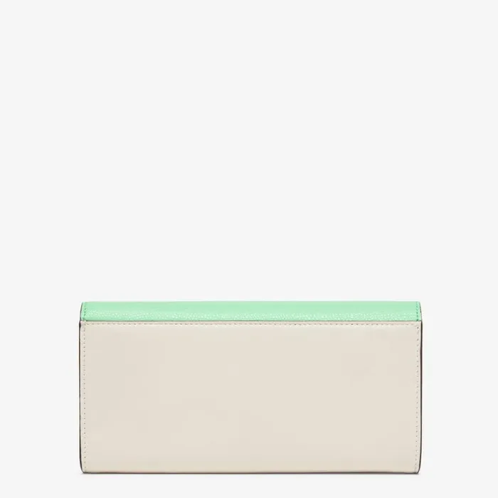 Woman TwoTone White And Green Leather Wallet White Fendi Wallets On Chain