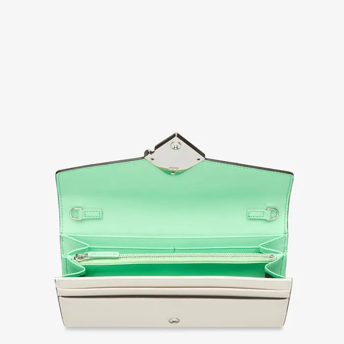 Woman TwoTone White And Green Leather Wallet White Fendi Wallets On Chain