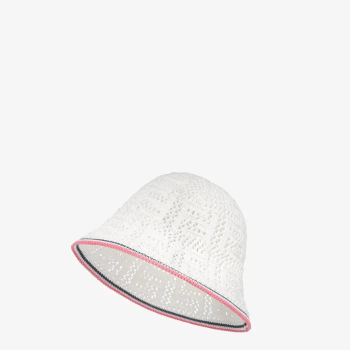 Woman White Crochet Cloche Hat White Fendi Hats and Gloves