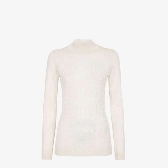 Woman White Fabric Jumper White Fendi Tops and Shirts