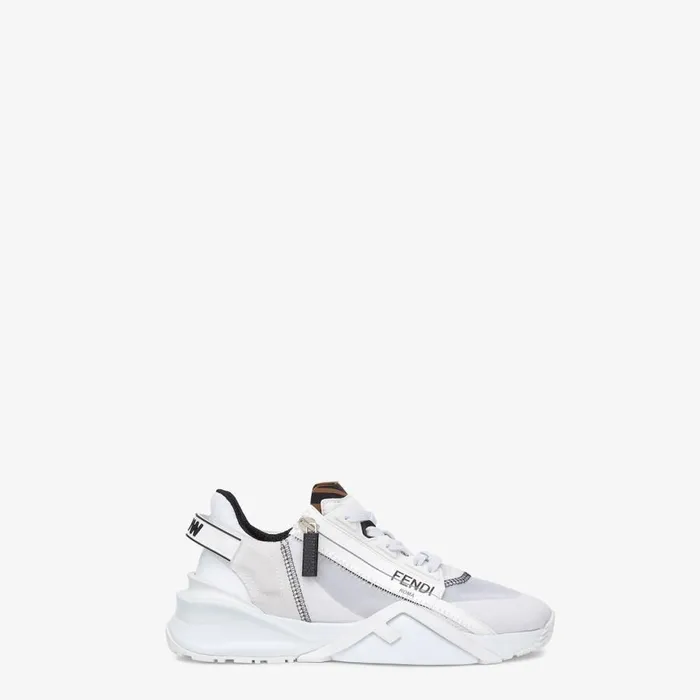 Woman White Nylon And Suede Low Tops White Fendi Sneakers