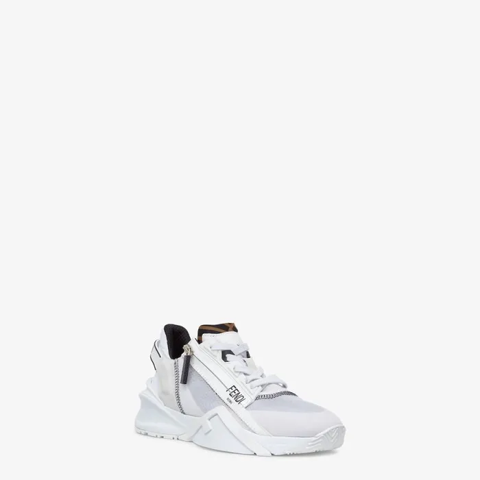 Woman White Nylon And Suede Low Tops White Fendi Sneakers