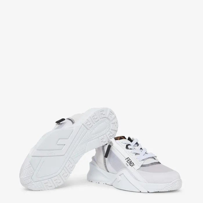Woman White Nylon And Suede Low Tops White Fendi Sneakers