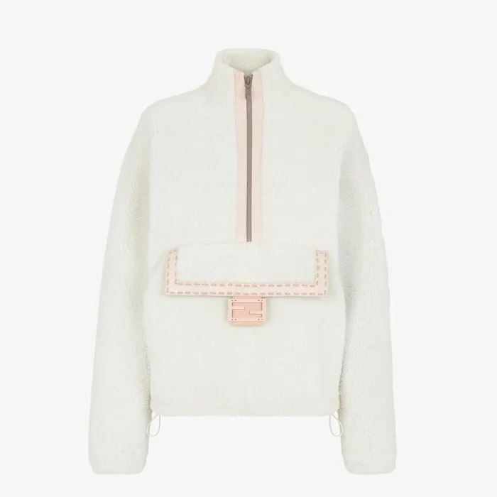 Woman White Shearling Anorak White Fendi Coats and Outerwear