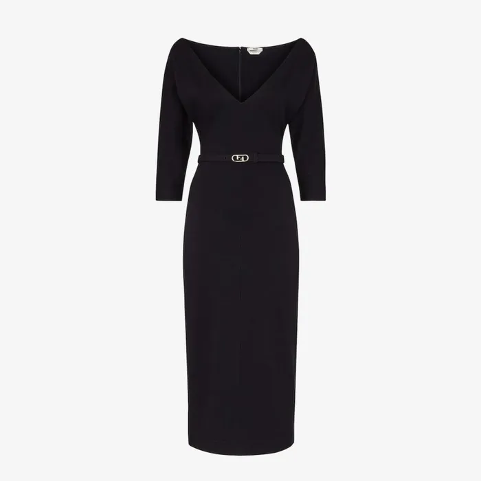Woman Wool Jersey Dress Black Fendi Dresses and Jumpsuits
