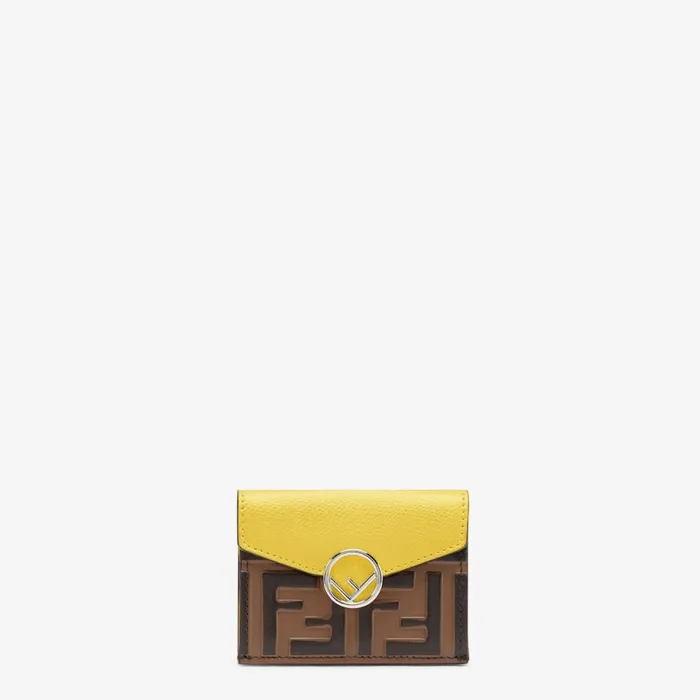 Woman Yellow Leather Wallet Brown Fendi Wallets