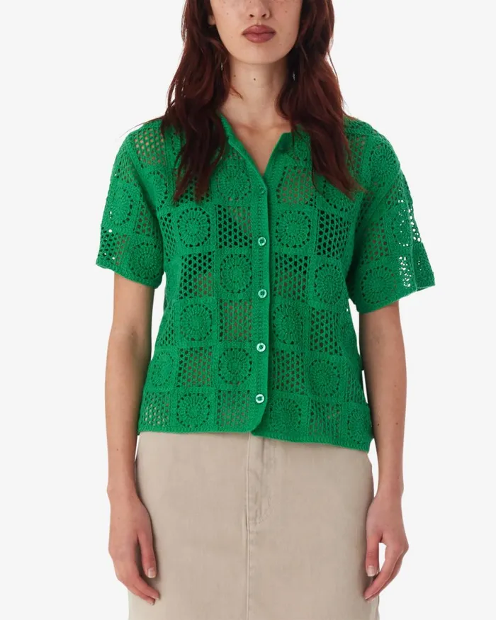 Women AGATHA CROCHET KNIT SWEATER Spring Green OBEY Clothing TOPS