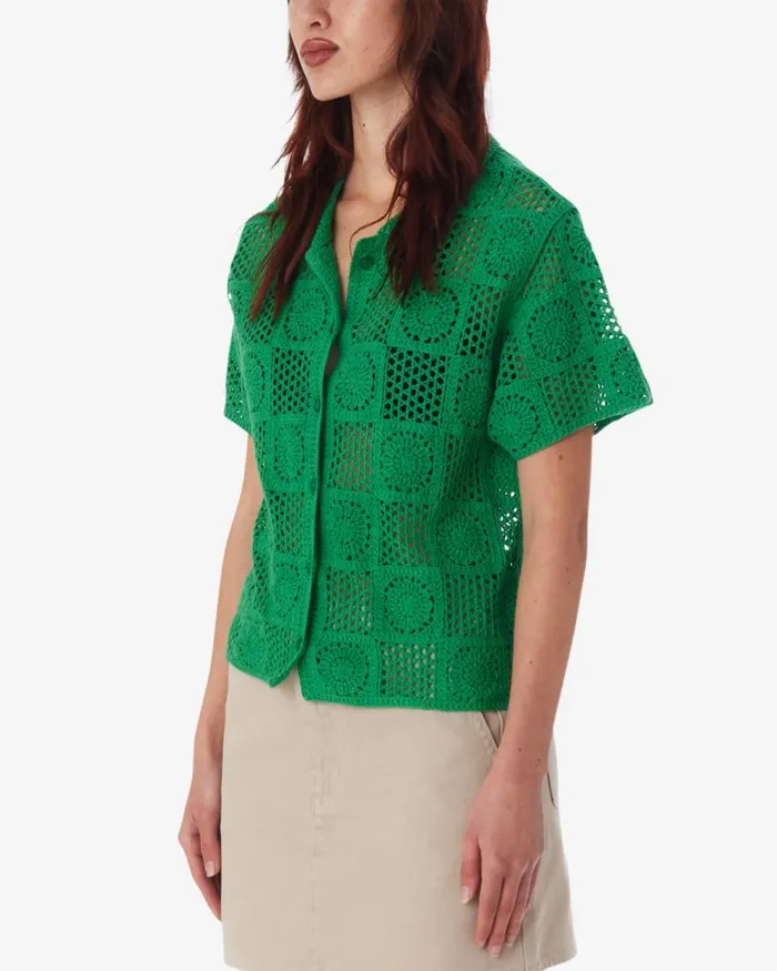 Women AGATHA CROCHET KNIT SWEATER Spring Green OBEY Clothing TOPS