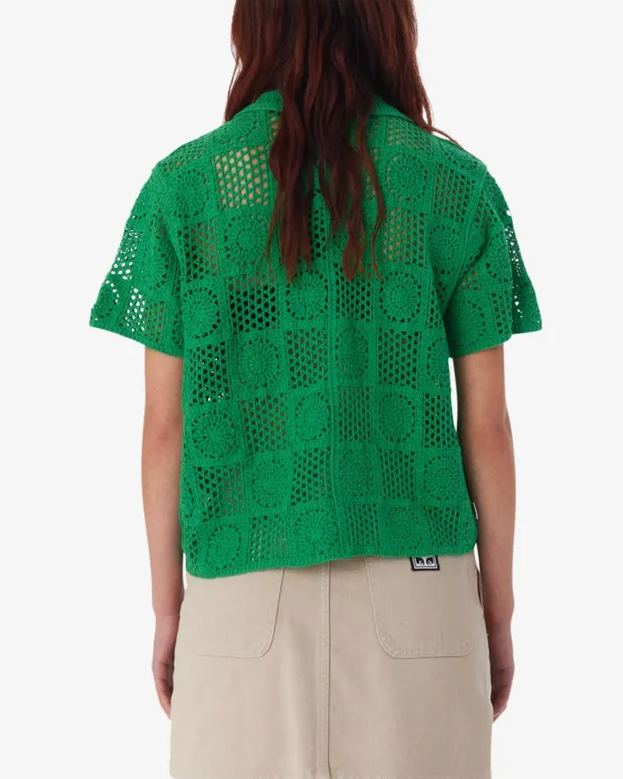 Women AGATHA CROCHET KNIT SWEATER Spring Green OBEY Clothing TOPS