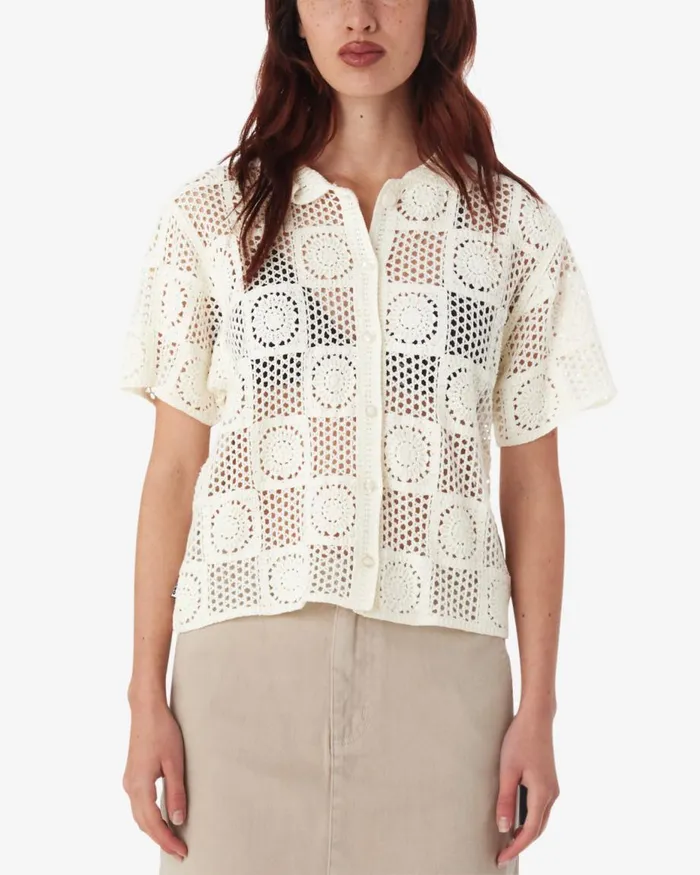 Women AGATHA CROCHET KNIT SWEATER Spring Green OBEY Clothing TOPS