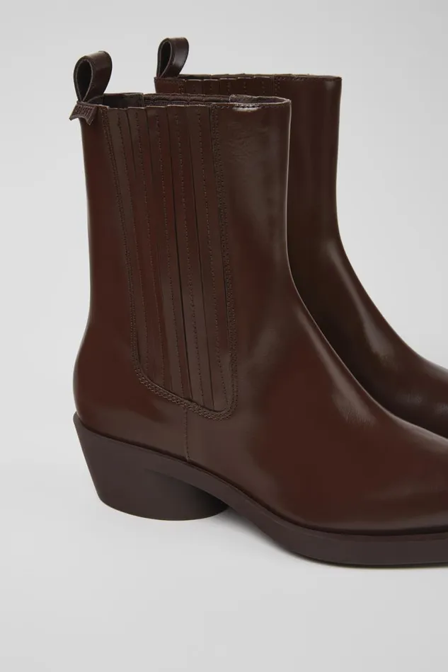 Women Camper Ankle Boots Bonnie Burgundy Leather Boots
