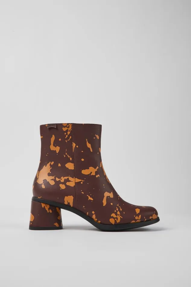 Women Camper Ankle Boots Kiara Burgundy And Orange Printed Leather Ankle Boots Women Camper Ankle Boots Kiara Burgundy And Orange Printed Leather Ankle Boots