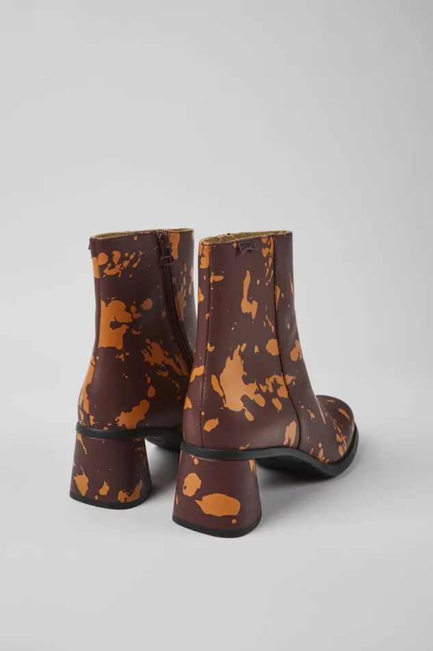 Women Camper Ankle Boots Kiara Burgundy And Orange Printed Leather Ankle Boots Women Camper Ankle Boots Kiara Burgundy And Orange Printed Leather Ankle Boots