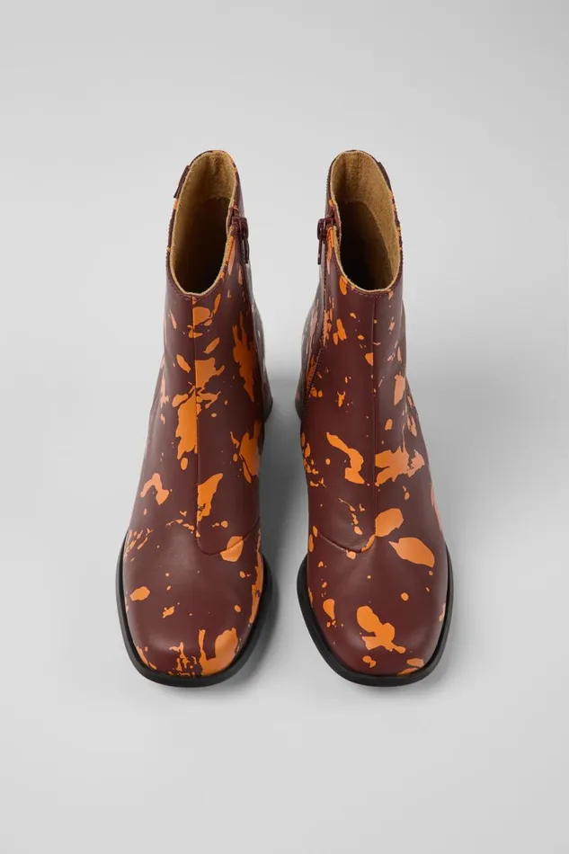 Women Camper Ankle Boots Kiara Burgundy And Orange Printed Leather Ankle Boots Women Camper Ankle Boots Kiara Burgundy And Orange Printed Leather Ankle Boots