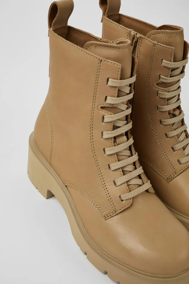 Women Camper Ankle Boots Milah Beige Laceup Boots