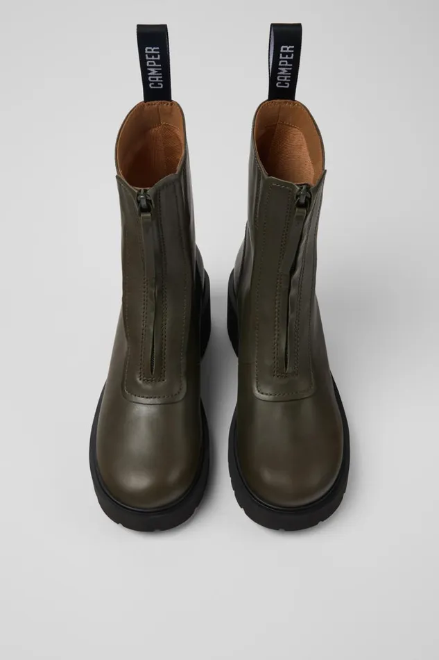 Women Camper Ankle Boots Milah Green Leather Zip Boots Women Camper Ankle Boots Milah Green Leather Zip Boots