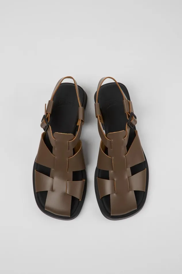 Women Camper Flat Shoes Dana Brown Leather Sandals Women Camper Flat Shoes Dana Brown Leather Sandals