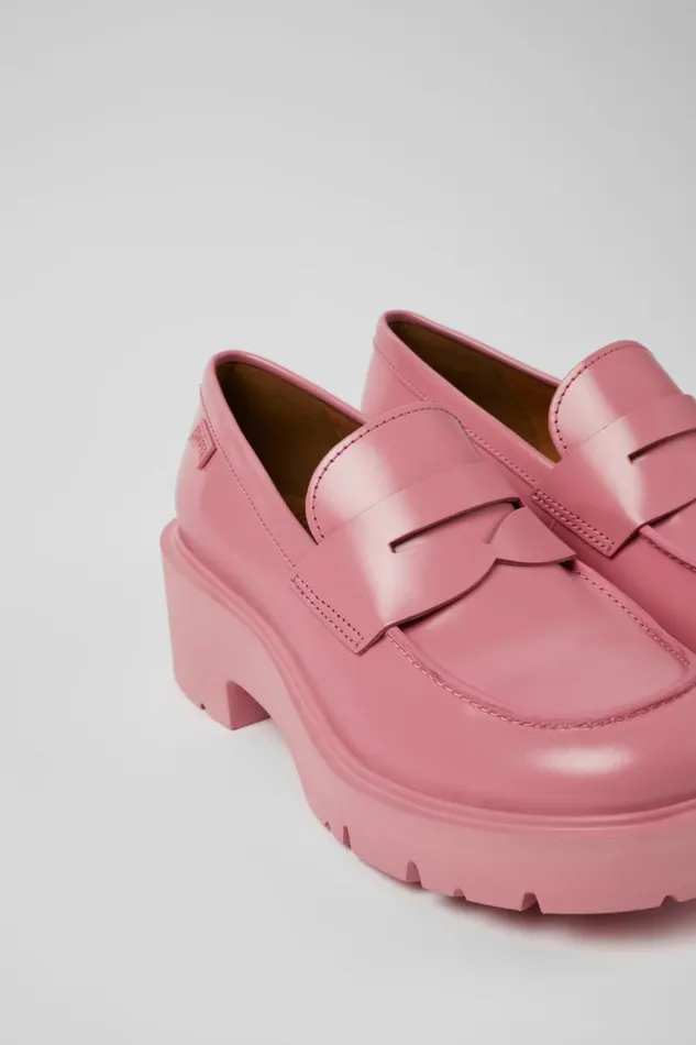 Women Camper Formal Shoes Milah Pink Leather Loafers