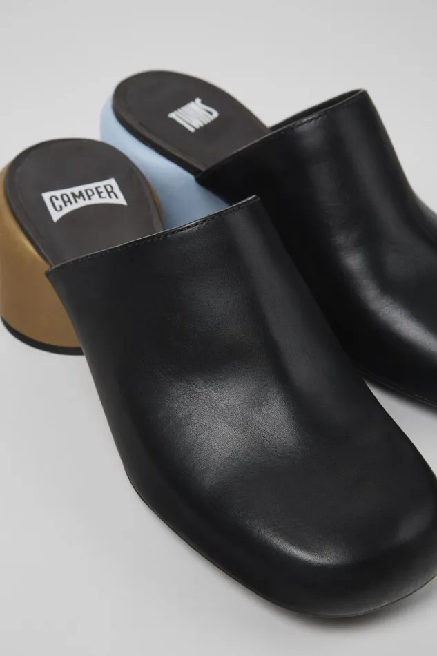 Women Camper Formal Shoes Twins Black Leather Clogs