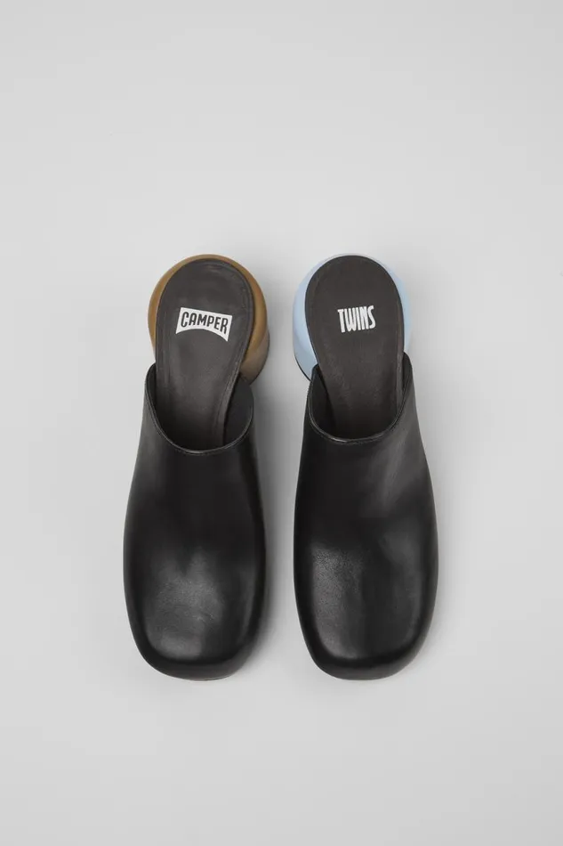 Women Camper Formal Shoes Twins Black Leather Clogs Women Camper Formal Shoes Twins Black Leather Clogs