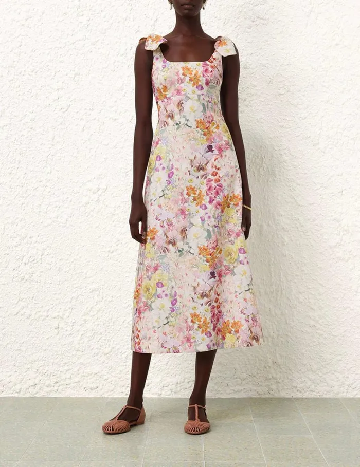 Women Clothing Zimmermann Harmony Tie Shoulder Midi Kaleidoscope Garden