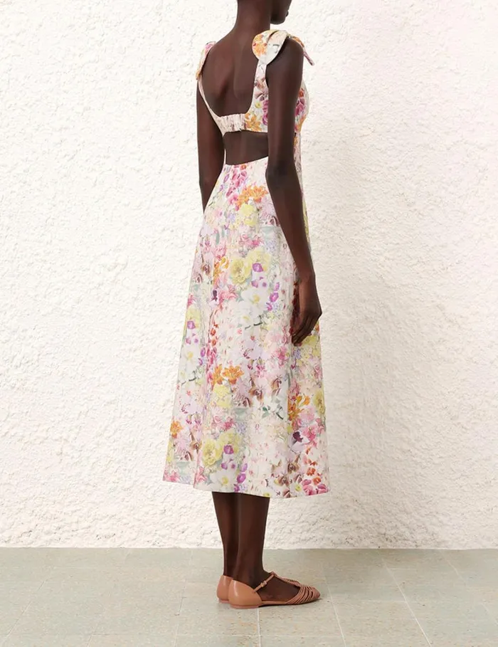 Women Clothing Zimmermann Harmony Tie Shoulder Midi Kaleidoscope Garden