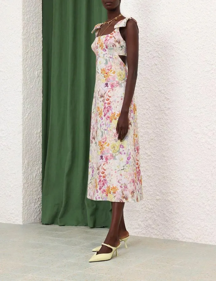 Women Clothing Zimmermann Harmony Tie Shoulder Midi Kaleidoscope Garden