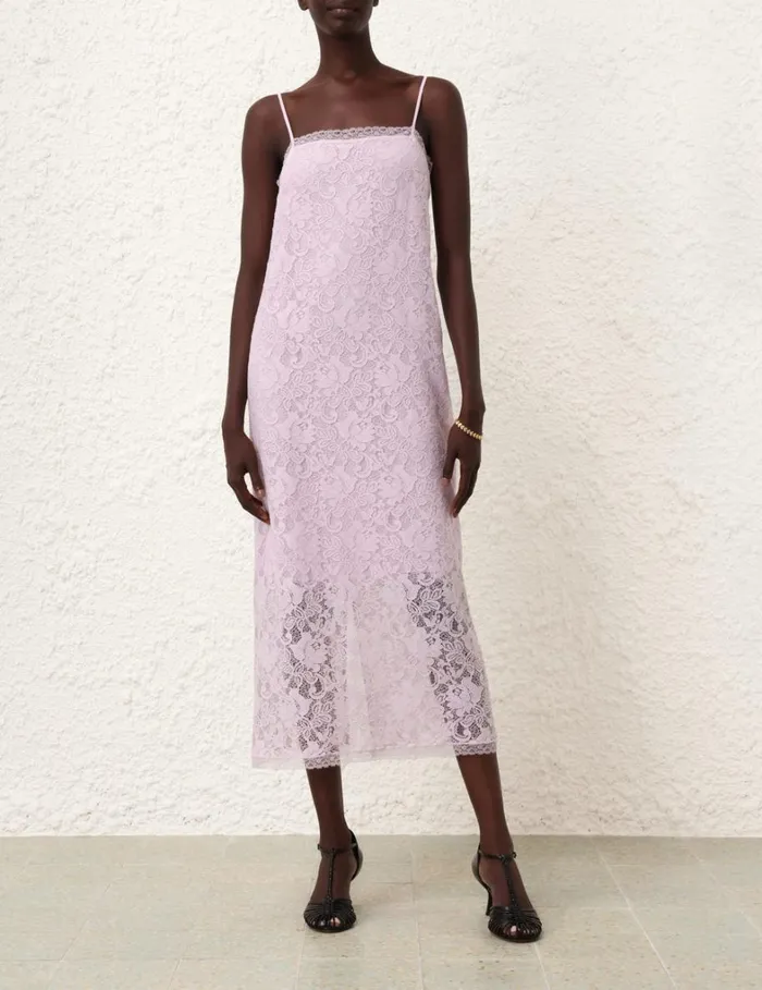 Women Clothing Zimmermann Lace Midi Dress Lilac