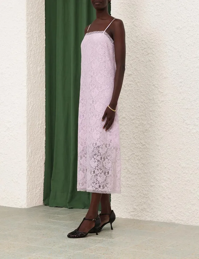 Women Clothing Zimmermann Lace Midi Dress Lilac