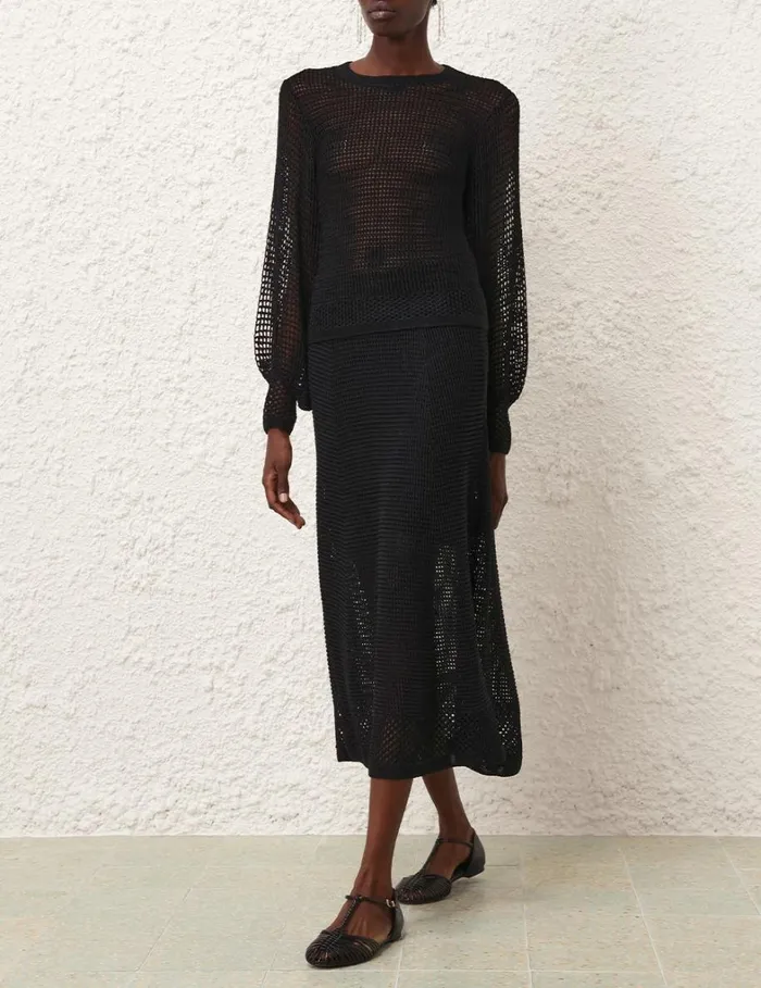 Women Clothing Zimmermann Natura Crochet Skirt Black