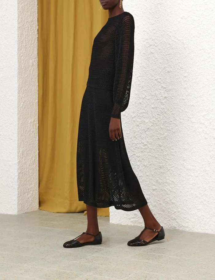 Women Clothing Zimmermann Natura Crochet Skirt Black