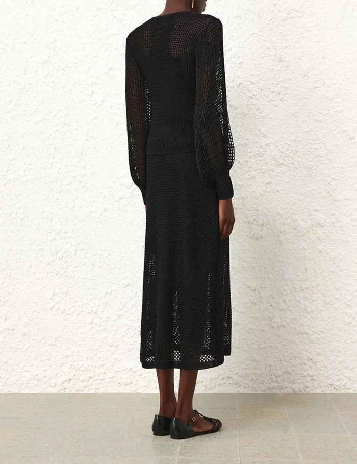 Women Clothing Zimmermann Natura Crochet Skirt Black