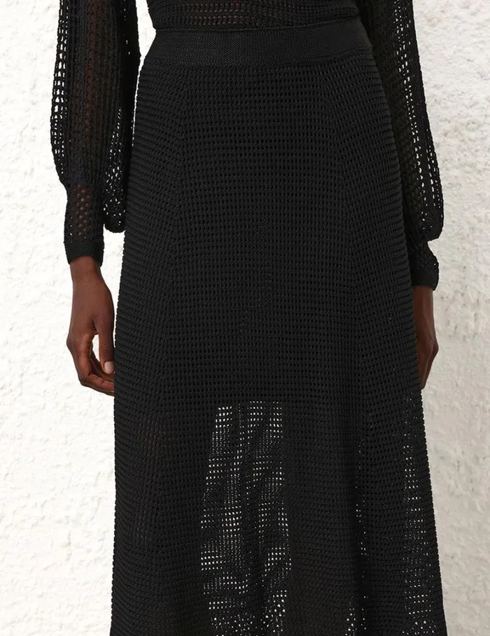 Women Clothing Zimmermann Natura Crochet Skirt Black